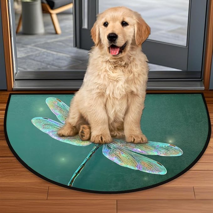 Dragonfly Half Round Door Mat Outdoor Doormat Bedroom Entrance Rug A9 | Dragonfly Semi Moon Door Mat Non-Slip Absorbent Kitchen Rug Indoor Welcome Bath Mat 36" X 24"