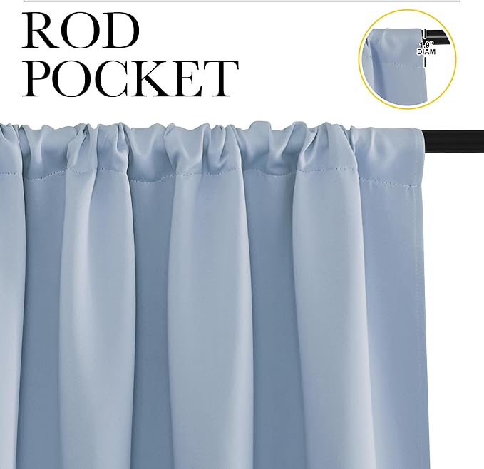 NICETOWN Window Curtains for Bedroom, Vintage Blue, 2 Panels, W42 x L48 -Inch, Home Decoration Thermal Insulated Rod Pocket Blackout Blinds & Drapes for Small Windows