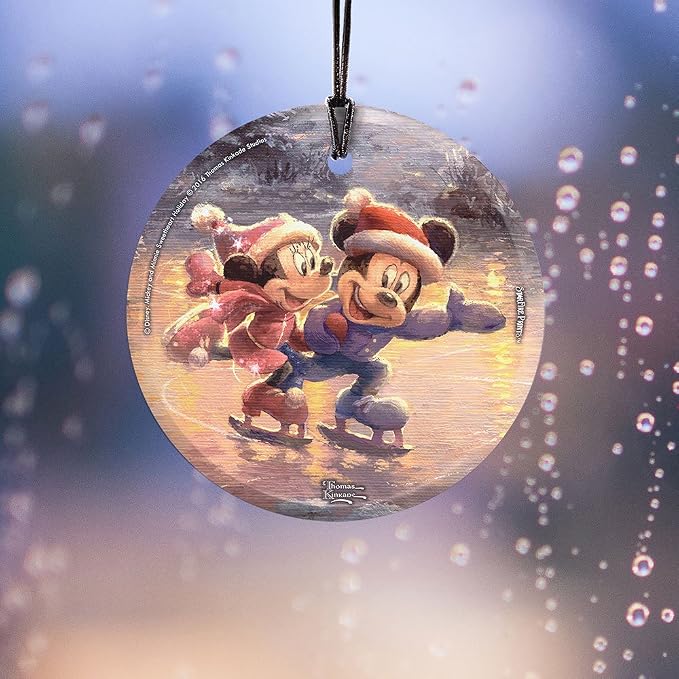 Disney Thomas Kinkade Mickey Minnie 3.5 in Glass Print | Hanging glass print | Bedroom or office display | Disney Thomas Kinkade gift