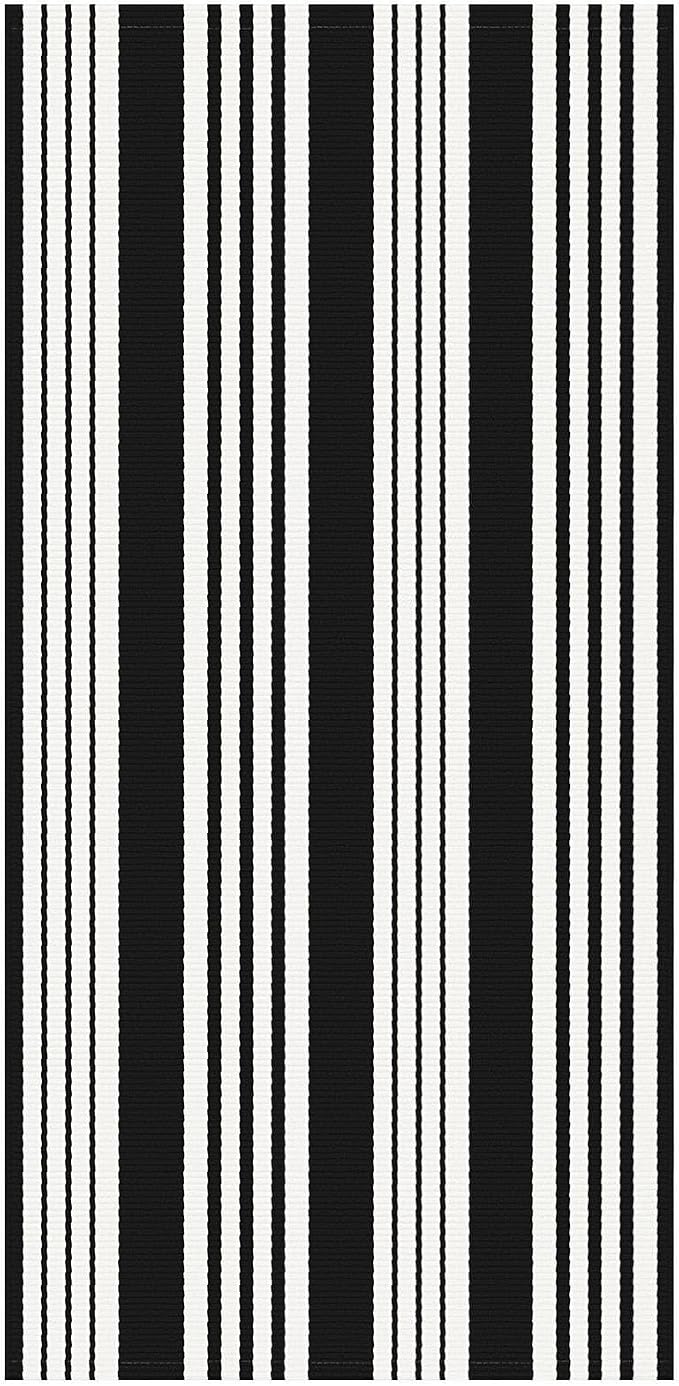 KOZYFLY 2x4.3 ft Black White Striped Rug Front Door Rug Cotton Woven Washable Indoor Outdoor Rugs Entrance Layered Doormat for Front Porch Kitchen Patio Farmhouse Carpet