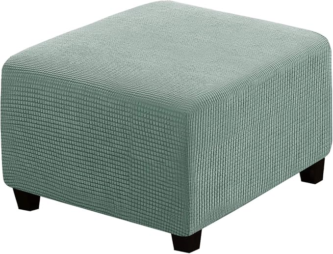 H.VERSAILTEX Square Ottoman Covers Ottoman Slipcovers Folding Storage Stool Furniture Protector Form Fit with Elastic Bottom, Stretch High Spandex Small Checks Jacquard Fabric(Large,Sage)