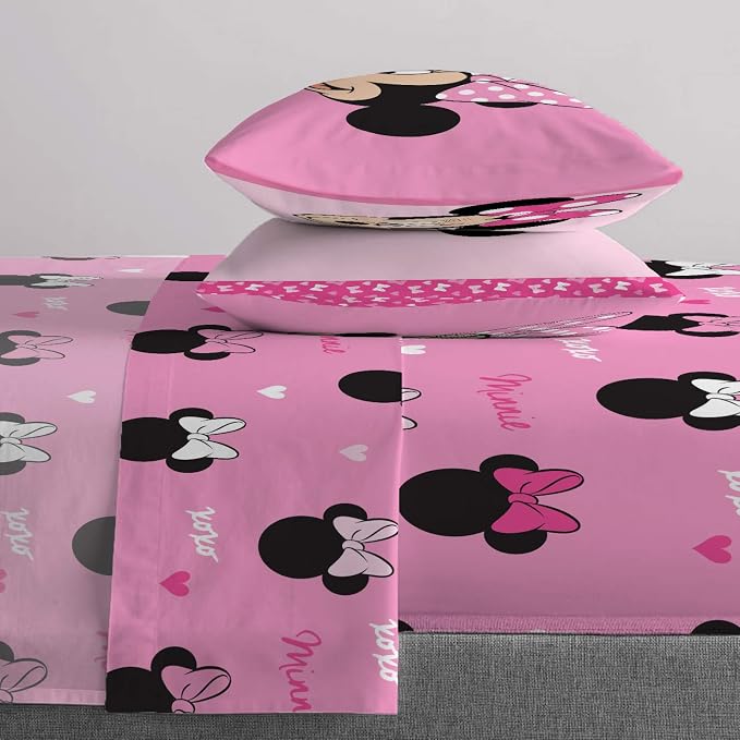 Jay Franco Disney Minnie Mouse 5 Piece Full Comforter Set for Kids | Bed in a Bag, Reversible, Super Soft Microfiber, Machine Washable, All Season Kids Bedding, Pink (Official Disney Product)