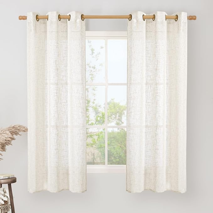 LAMIT Linen Semi Sheer Curtains 63 Inch Length 2 Panels, Light Filtering by LAMIT