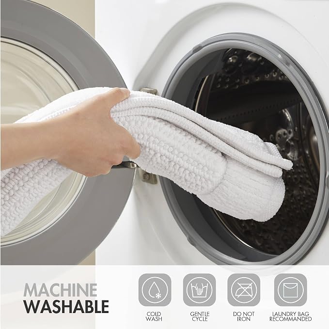 Madison Park Sanctuary 100% Cotton Non-Slip Bath Rug, 20x32 Inch, White | Low-Profile Woven Design, Ultra Soft Absorbent & Machine Washable, Ideal for Bathroom Bedroom and Entryway Decor