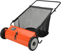 Garvee 21 Inch Push Lawn Sweeper, 3.5 Cu. Ft. Hopper Capacity Grass Sweeper, Manual Push Yard Sweeper with Height Adjustment & 4 Fast Spinning Brushes for Grass Clippings, Leaves & Debris, Orange | Manual Push Yard Sweeper with Height Adjustment & 4 Fa...
