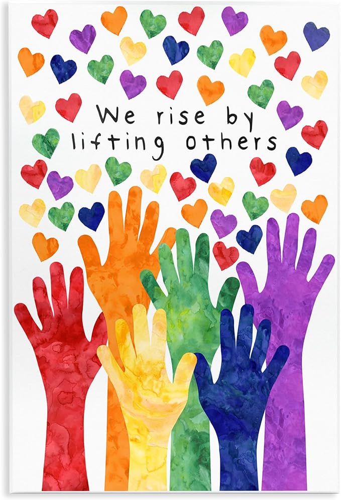 Rainbow Hand Hearts Affirmation, 13 x 19 Inch Mounted Print on Wall Plaque | Stupell Industries · By Erica Billups · Ready to hang · Kids room · classroom · playroom friendly · Made in USA