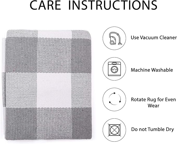 IOHOUZE Buffalo Plaid Checkered Rug 3x5 Ft Front Door Mats, Washable Area Rugs for Front Porch Decor, Spring Summer Welcome Mats Outdoor, Gray White Rug for Farmhouse/Entryway/Home Entrance