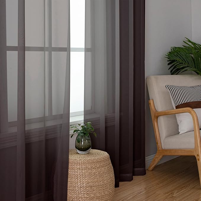 Lecloud Sheer Curtains 90 Inch Long 2 Panels, Chocolate Light Filtering Living - Image 7