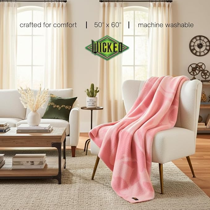 Wicked Glinda Paul Tazewell Pink Bedding Soft Cozy Feather Knit Intarsia Throw Blanket, 50 in x 60 in, (Officially Licensed Product) By Franco Collectibles