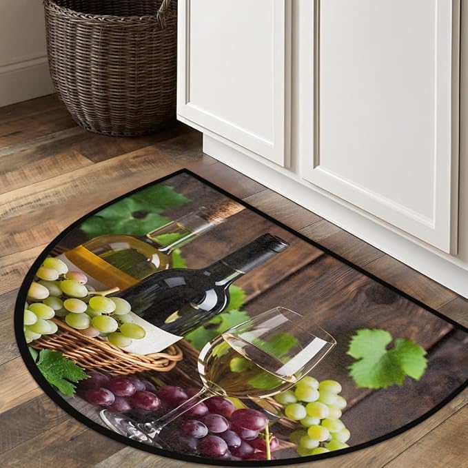 Grapes Half Round Doormat Semi Circle Rug Half Moon Rug Entryway Mat | Wine Fruit Washable Non Slip Outdoor Floor Rug Kitchen Mat for Indoor Outdoor Bathroom Fireplace Bath Decor