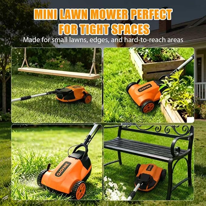 Mini Cordless Lawn Mower, 9 Inch Electric Grass Cutter | Brushless Motor, 2 x 21V 4.0Ah Batteries, 3 Adjustable Cutting Heights, Lightweight Push Mower for Small Yard & Garden