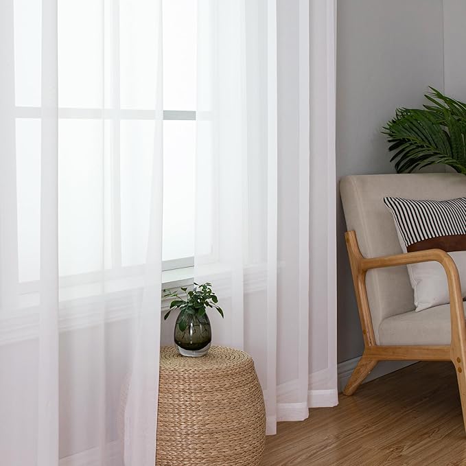 Lecloud White Sheer Curtains 84 Inches Long 2 Panels, Airy Solid Voile Window - Image 4