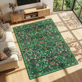 Dark Green Boho Rug 5x7, Living Room Vintage Non-Slip Rugs, Washable Floral Rug, Non-Slip Botanical Carpet for Bedroom Stain Resistant for Dining Room, Office, Home Decor