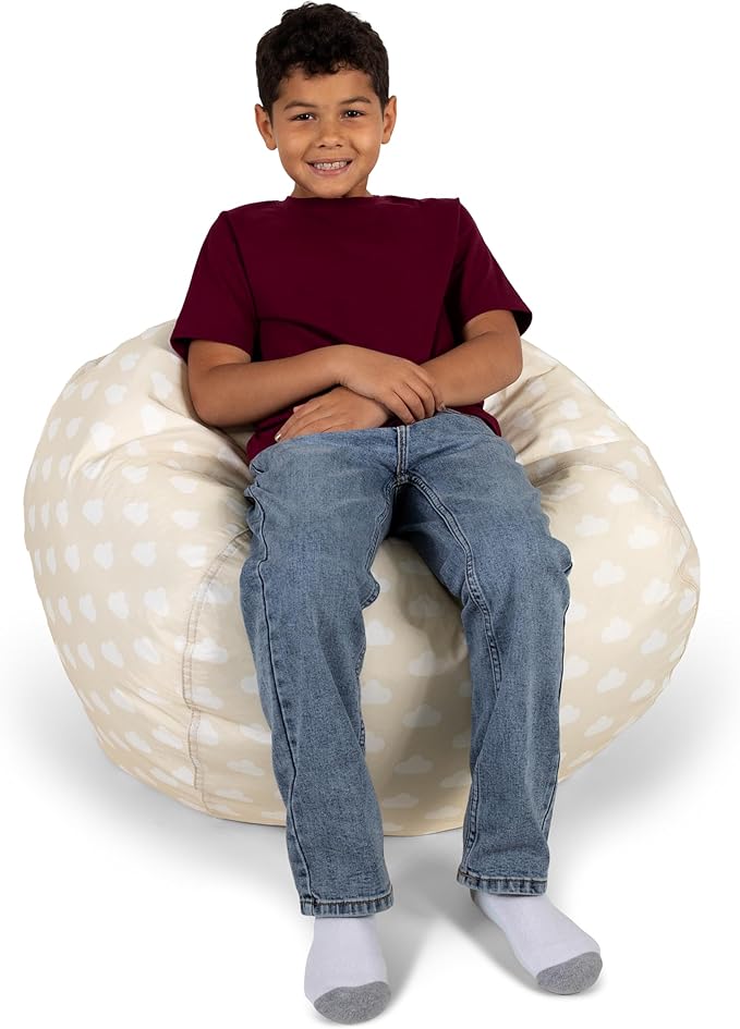 Big Joe Classic Bean Bag Chair for Kids Bedroom and Reading Nook, Easy-Clean Mini Clouds Oat, Durable Nylon Polyester Blend, 2 feet Refillable