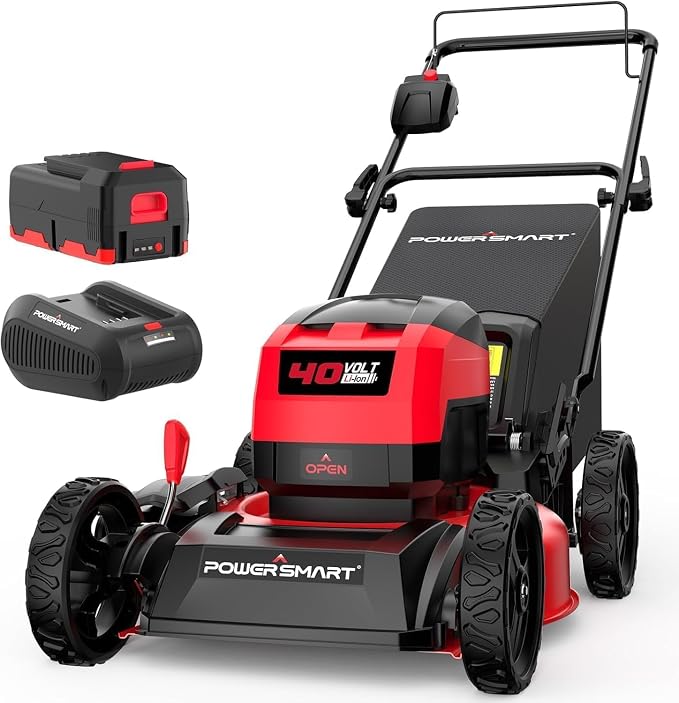 PowerSmart 17" Electric Lawn Mower 40V Cordless Mower, 3-in-1 Brushless Push Lawn Mower with 4.0Ah Battery & Charger, Lightweight, Foldable Handles