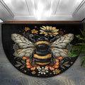 Half Round Doormat Bee Flower Black Washable Semi Circle Mat Non Slip Absorbent Half Moon Rugs for Indoor Outdoor Entrance Kitchen Bathroom Bedroom Patio Fireplace Floor Carpet Decor