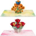 Paper Love Pop Up Cards 2 Pack - Includes 1 Sunflowers and 1 Lovely Roses, For All Occasions, Mother Day, Birthday, Just Because- Includes Envelope and Note Tag