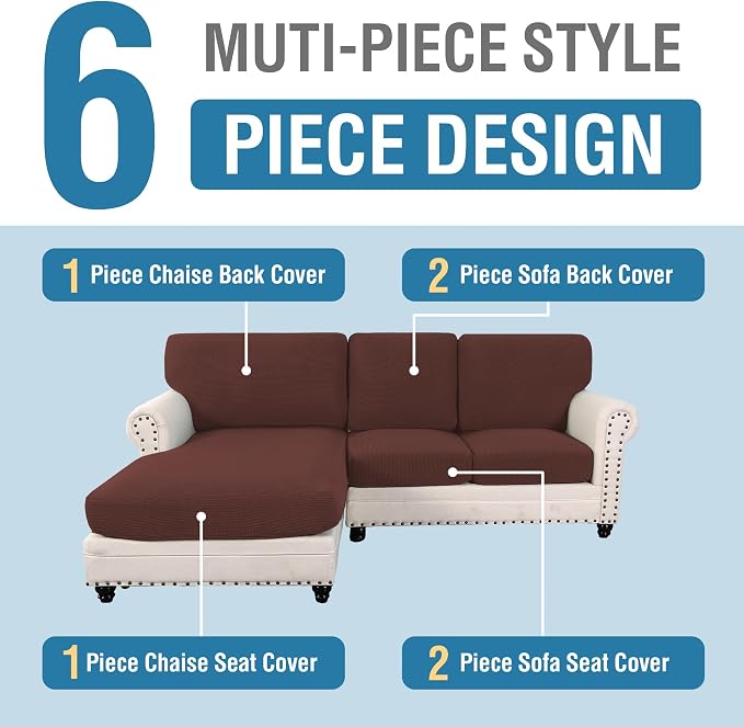 H.VERSAILTEX Sectional Couch Covers 3 Pieces Sofa Seat Cushion Covers L Shape Separate Cushion Couch Chaise Cover for Both Left/Right Sectional Couch (Seat Only: 1 Chaise + 2 Sofa, Burnt Brick)