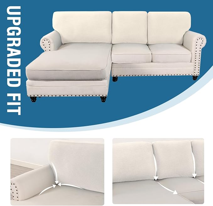 H.VERSAILTEX Backrest Cushion Covers Sectional Couch Back Cushion Covers for Sectional Sofa Set for Both Left/Right Couch (Back Only: 1 Chaise + 2 Sofa, Ivory)