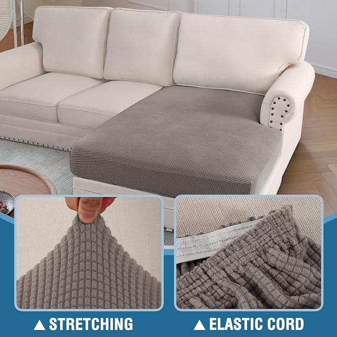 H.VERSAILTEX Sectional Couch Covers 1 Piece Chaise Slipcover L Shape Separate Cushion Couch Cover for Both Left/Right Sectional Couch (Seat Only: 1 Chaises, Taupe)