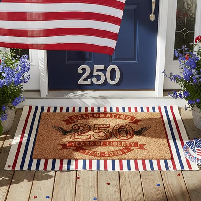 Moucuny 2 Pcs 4th of July Coir Door Mat Outdoor, Patriotic Non-Slip Decor