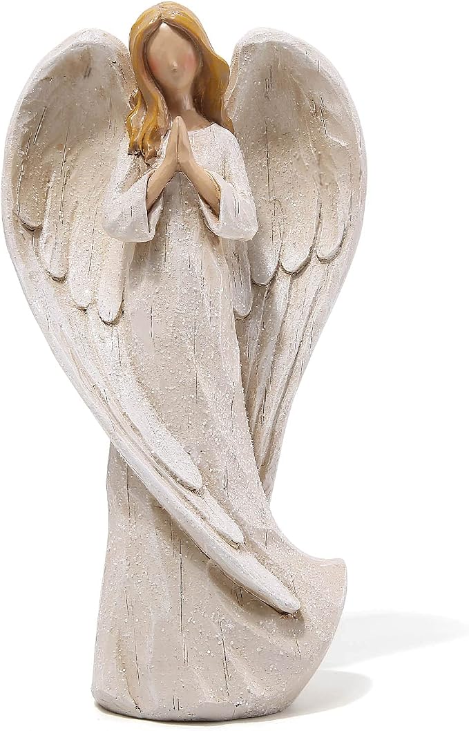 Hodao Praying Angel Figurine Resin Guardian Angel Statue for Home Decor, Elegant White Blessing Sculpture for Shelf Table Mantel, Keepsake Gift for Mom, Women and Family