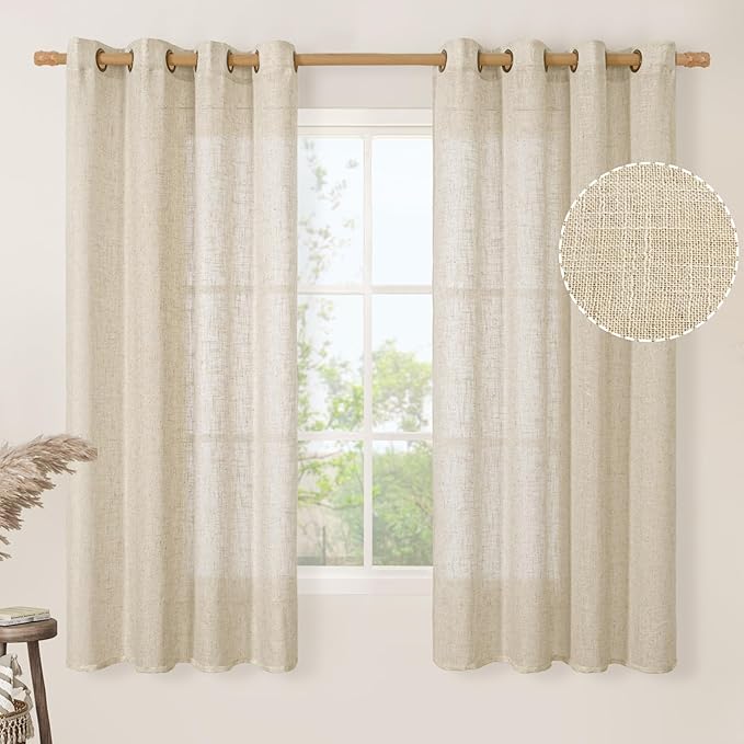LAMIT Light Filtering 63 inch Length Sheer Curtains, Soft Semi Sheer Linen by LAMIT