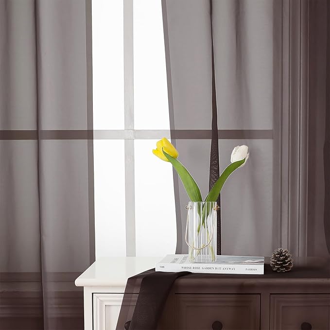 Lecloud Chocolate Sheer Curtains 54 Inch Length 2 Panels, Voile Curtains - Image 9