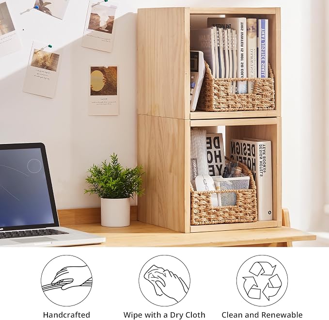 OIAHOMY Pantry Baskets for Organizing, Paper Rope Baskets with Built-in Handles, Wicker Storage Baskets for Shelves, 3 Pack-Yellow