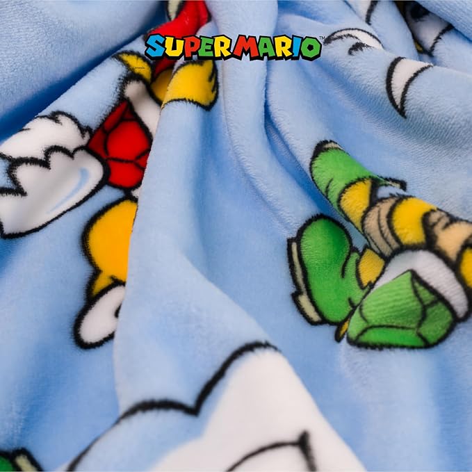 Super Mario Gaming Throw Blanket 70 in x 50 in – Kids Soft Cozy Plush for Couch, Bed & Travel, Featuring Lakitu, Spiny, Boo & Koopa (Officially Licensed Product) by Franco
