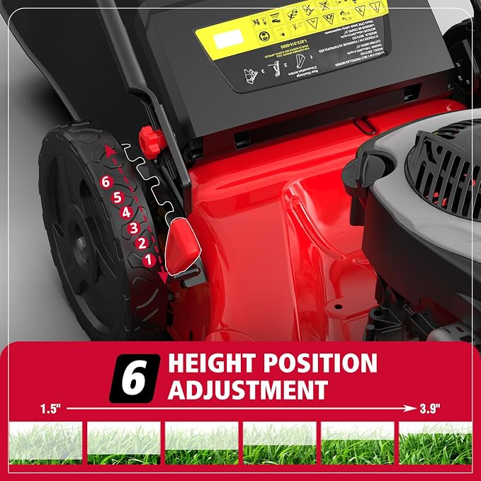 PowerSmart 21" Self-Propelled Gas Lawn Mower, 140cc Briggs & Stratton Engine, 3-in-1 Mulching/Bagging/Side Discharge, 6 Cutting Heights, Durable Steel Deck, Rear-Wheel Drive for Yard & Garden