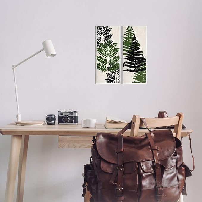 'Bold Layered Fern Leaves Modern Sprigs'| 2pc Wall Plaque Art Set | Stupell Industries | 7 x 17 Inches, Easy to Hang and Sturdy, Made in USA, by Kim Allen