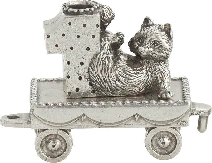 DANFORTH – Birthday Train (1- Raccoon) – Candleholder - Handcast Pewter Birthday Party Decorations - Made in USA