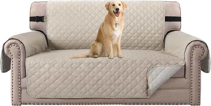 H.VERSAILTEX Loveseat Protector for Dogs/Pets Loveseat Slipcover Quilted Furniture Protector with Non Slip Elastic Strap Water Resistant Loveseats Seat Width to 46"(Loveseat, Pale Oak)