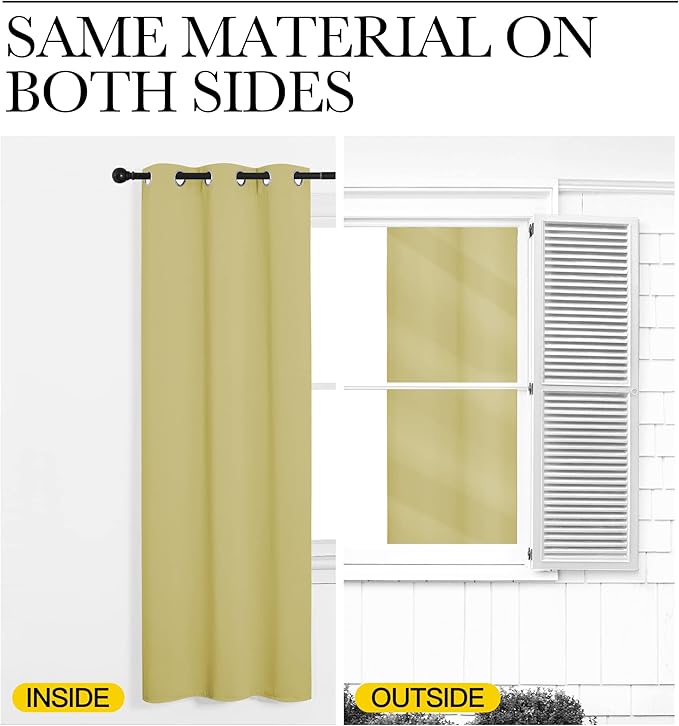 NICETOWN Blackout Curtains & Drapes for Bedroom, Paler Yellow, W34 x L40, Set of 2, Triple Weave Grommet Top Thermal Insulated Light Blocking Panels for Bathroom/Living Room