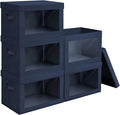 Homsorout Stackable Storage Bins with Lids - Medium Storage Box with Lids, Foldable Closet Boxes for Organizing, Wardrobe Clothes Organizer with Window, Cubes Bins for Living Room, 5 Pack, Navy Blue