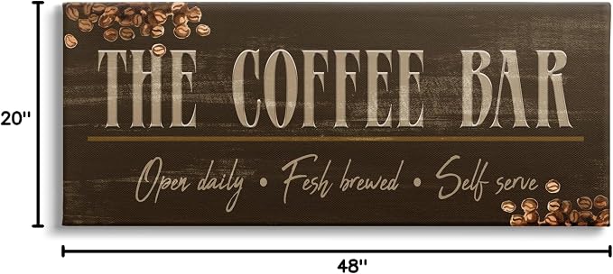 Stupell Industries 'Rustic Coffee Bar Sign'| Canvas Art | Stupell Industries | 48 x 20 Inches, Easy to Hang and Sturdy, Made in USA, by Kim Allen