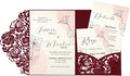 DORIS HOME Laser Cut Wedding Invitation Pockets, Burgundy, 5"x7" | 50pcs, With Envelopes, For Wedding & Anniversary, No Inserts Included