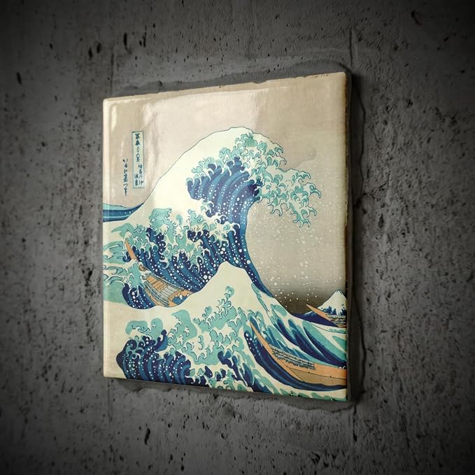 3dRose The Great Wave Off Kanagawa by Japanese Artist Hokusai - Dramatic Blue sea Ocean Ukiyo-e Print 1830 8 Inch Ceramic Tile