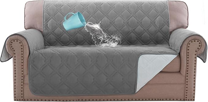 H.VERSAILTEX Loveseat Covers for 2 Cushion Couch Sofa Cover for Dogs 100% Waterproof Furniture Protector Cover with Elastic Straps for Pet Cat(Loveseat, Dove Grey)