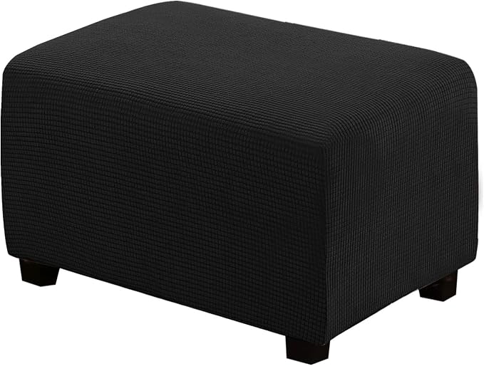 H.VERSAILTEX Ottoman Cover Slipcover Rectangle Fit Length 29"-34" Footrest Sofa Slipcovers Stool Cover Footstool Protector Covers Feature Stretch Thick Soft Jacquard Fabric Removable Washable - Black