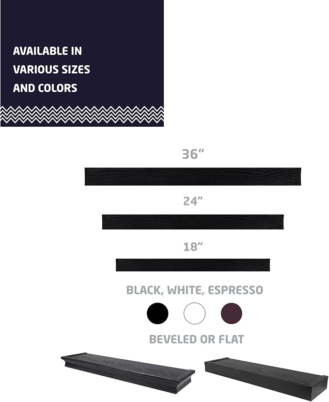 High & Mighty Floating Shelf, 24in x 6in, 1 Pack, Black | Black finish, 20lb capacity with tool-free drywall mounting, Ideal for books, plants, photos, and bathroom storage