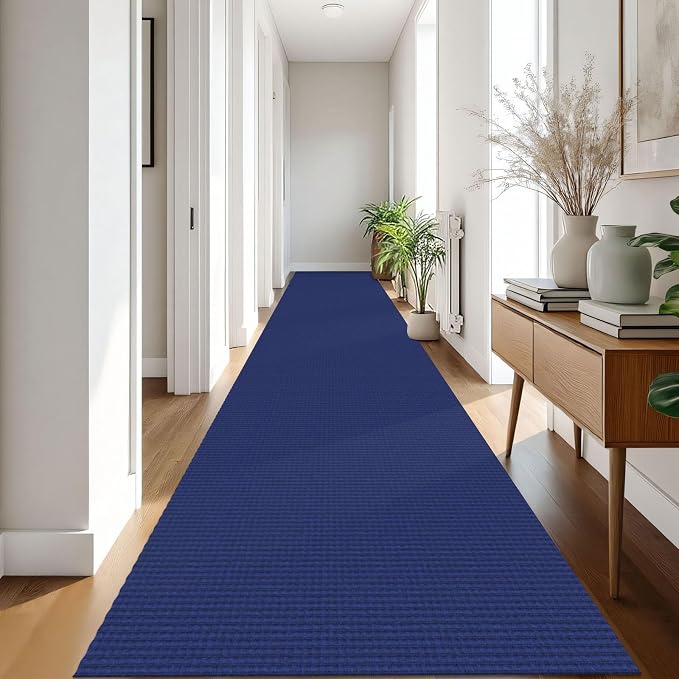 IOHOUZE Washable Exrea Long Hallway Runner Rug 3x18 Non Slip Rubber Backed Kitchen Runner Entryway Runner Indoor, Woven Rugs Floor Carpet for Kitchen Hall Entryway, Royal Blue/Navy