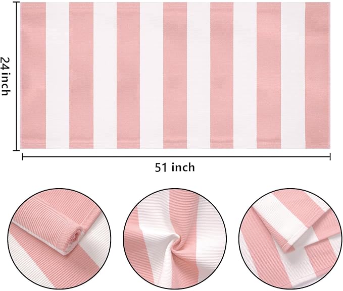 Pink White Outdoor Rug 2'x4',Striped Front Porch Rug Machine Washable Front Door Mat Entryway Throw Rug for Front Porch Indoor Outdoor Doormat