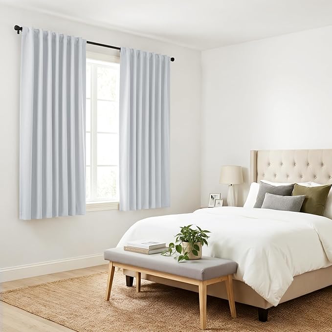 PONY DANCE Greyish White Non-See-Through Curtains - 42 Wide by 72 Long Room Darkening Home Decor Window Treatments(60% Light Block) Drapes for Living Room/Bedroom with Back Tab, 2 Panels