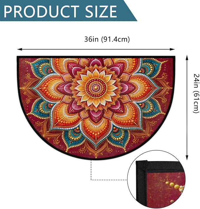 Flower Half Round Door Mat Semi Moon Rug Fireplace Carpet Area Rugs | Colorful Boho Non Slip Absorbent Half Circle Mat Carpet for Indoor Outdoor Patio Kitchen Bathroom Entryway Home Decor