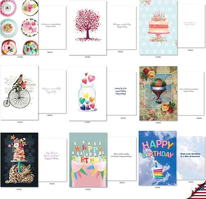NobleWorks 36 Assorted Box Set Birthday Greeting Cards w/5 x 7 Inch Envelopes (36 Designs, 1 Each) Bday A Bunch Of Birthdays AC7744BDG-B1x36