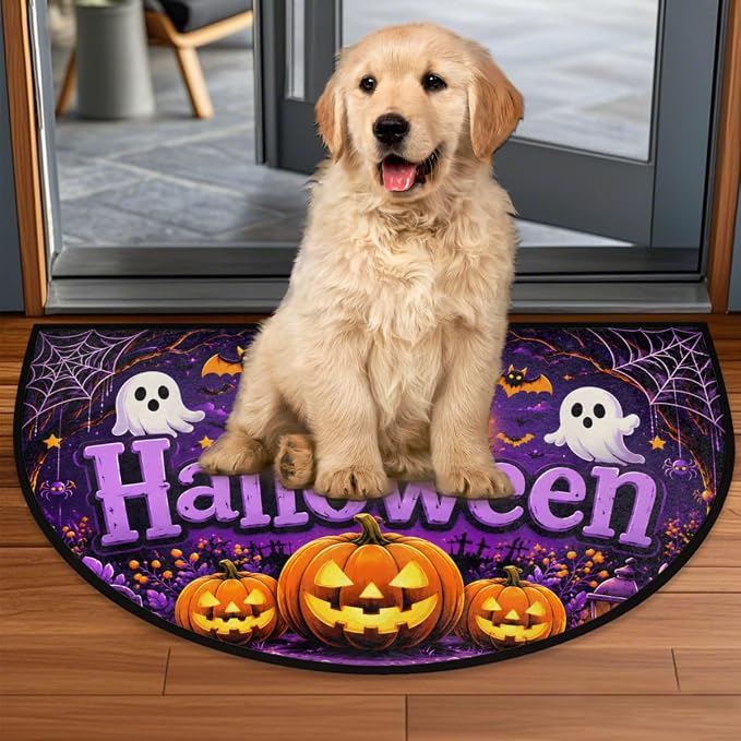 Halloween Half Round Door Mat Outdoor Doormat Bedroom Entrance Rug A5 | Halloween Pumpkin Semi Moon Door Mat Non-Slip Absorbent Kitchen Rug Indoor Welcome Bath Mat 36" X 24"