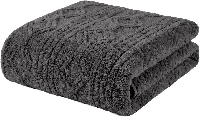 SUPERIOR Fleece Boho Jacquard Blanket, Decorative Blankets for Bedroom, Sofa, Fuzzy, Plush, Fluffy, Soft, Cute Room Decor, Beautiful Cover, Comfort Essentials, Arctic Collection, King, Charcoal