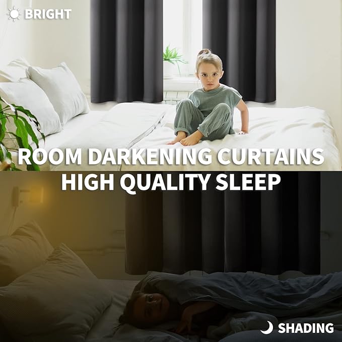 BGment Blackout Curtains for Bedroom - Grommet Thermal Insulated Room Darkening Curtains for Living Room, Set of 2 Panels, Each 46 x 72 Inch, Dark Grey